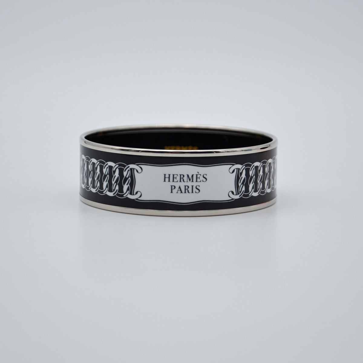 Bracelet Hermès émail large noir & blanc « Hermès Paris »