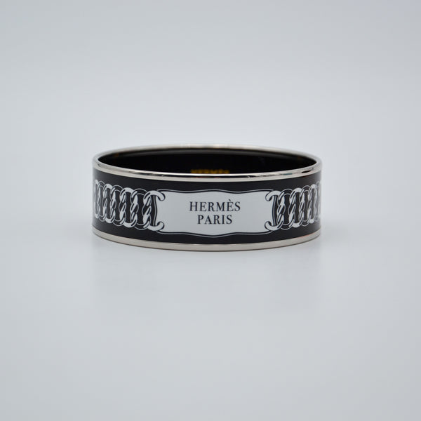 Bracelet Hermès émail large noir & blanc « Hermès Paris »