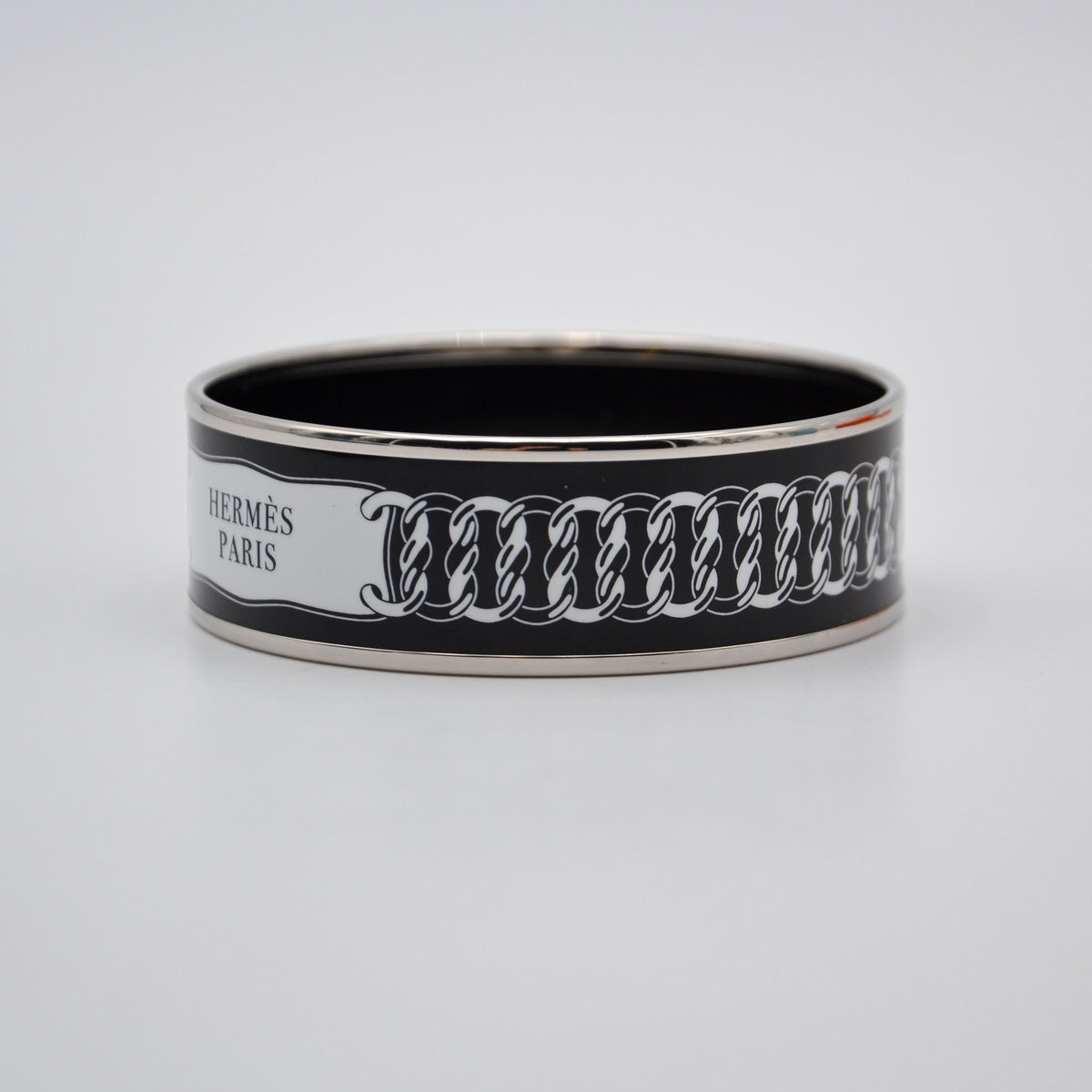 Bracelet Hermès émail large noir & blanc « Hermès Paris »