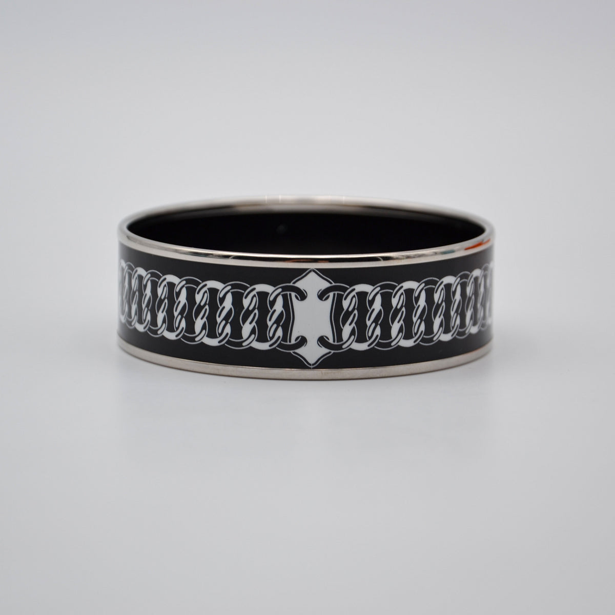 Bracelet Hermès émail large noir & blanc « Hermès Paris »