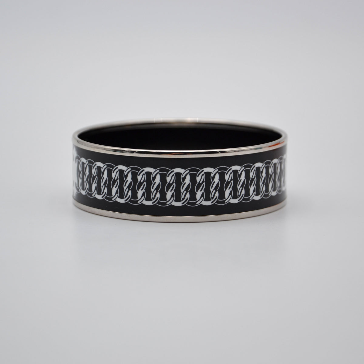 Bracelet Hermès émail large noir & blanc « Hermès Paris »