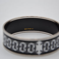 Bracelet Hermès émail large noir & blanc « Hermès Paris »