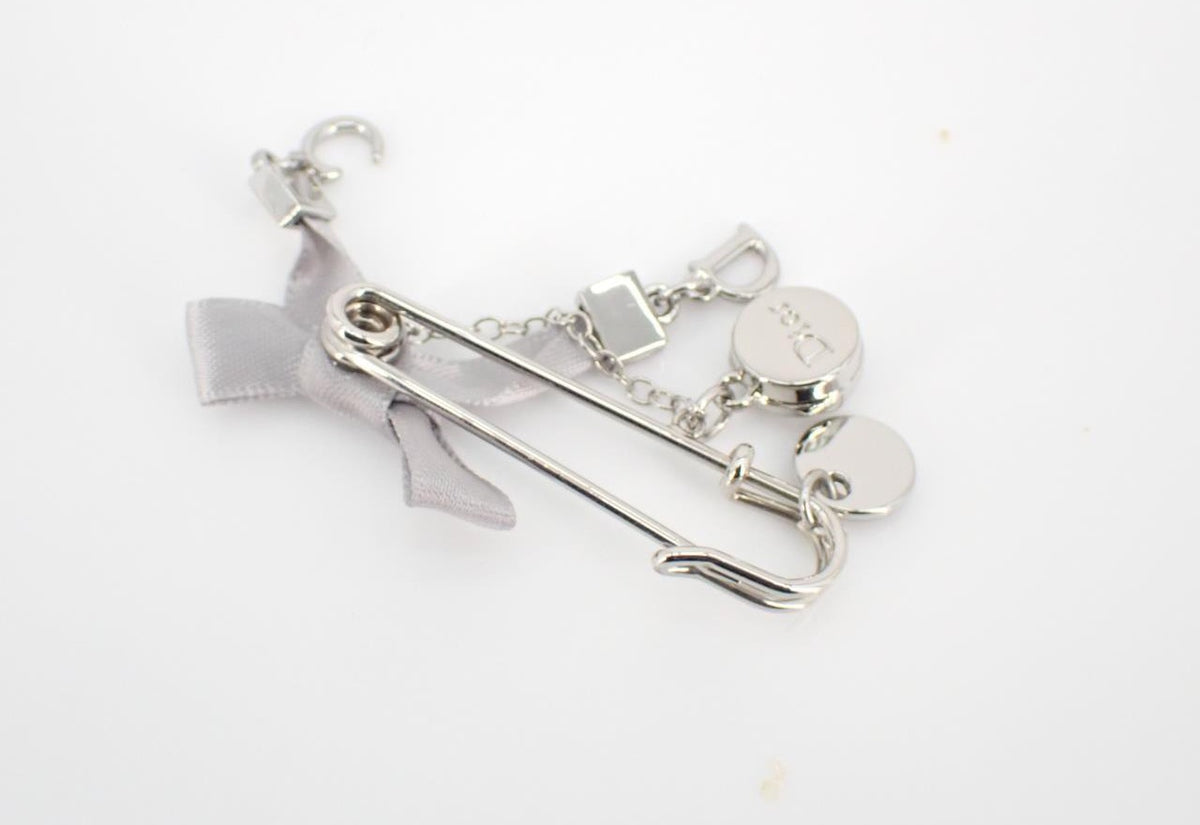 Dior Silver-Tone Safety Pin Brooch with Charms