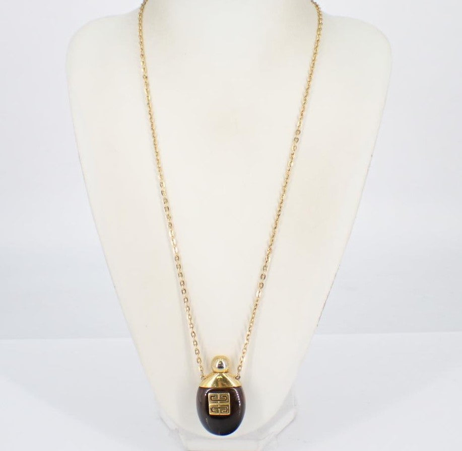 Givenchy Vintage Perfume Bottle Necklace Lucite & Gold-Plated Elegance