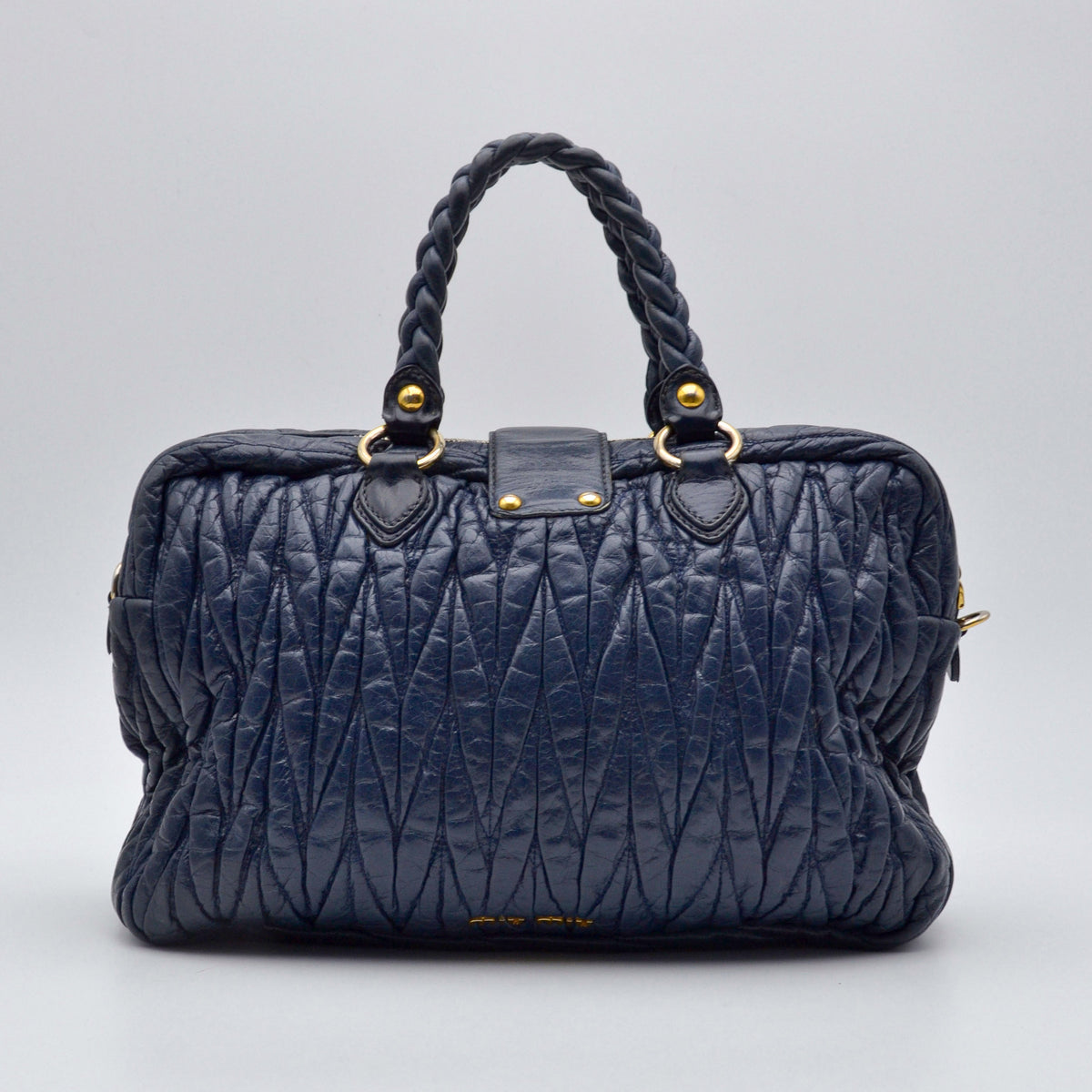 Miu Miu Coffer Cuir d'Agneau Bleu Marine