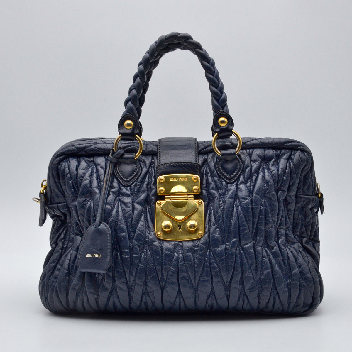 Miu Miu Coffer Cuir d'Agneau Bleu Marine