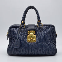 Miu Miu Coffer Cuir d'Agneau Bleu Marine