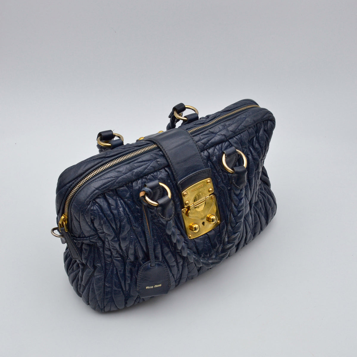 Miu Miu Coffer Cuir d'Agneau Bleu Marine