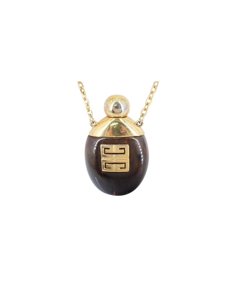 Givenchy Vintage Perfume Bottle Necklace Lucite & Gold-Plated Elegance