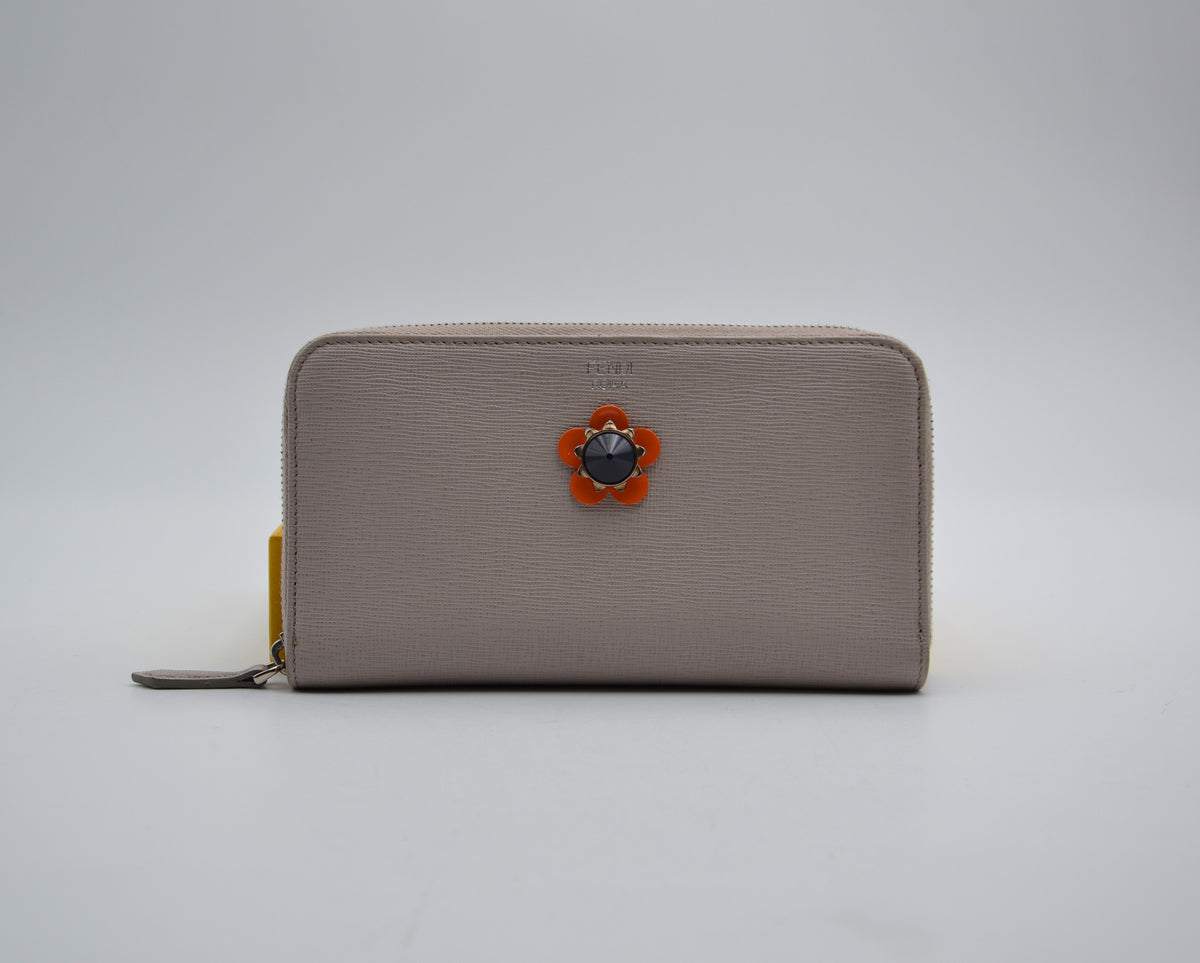 Portefeuille Fendi cuir beige zippé