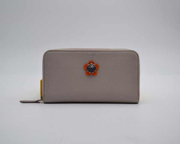 Portefeuille Fendi cuir beige zippé