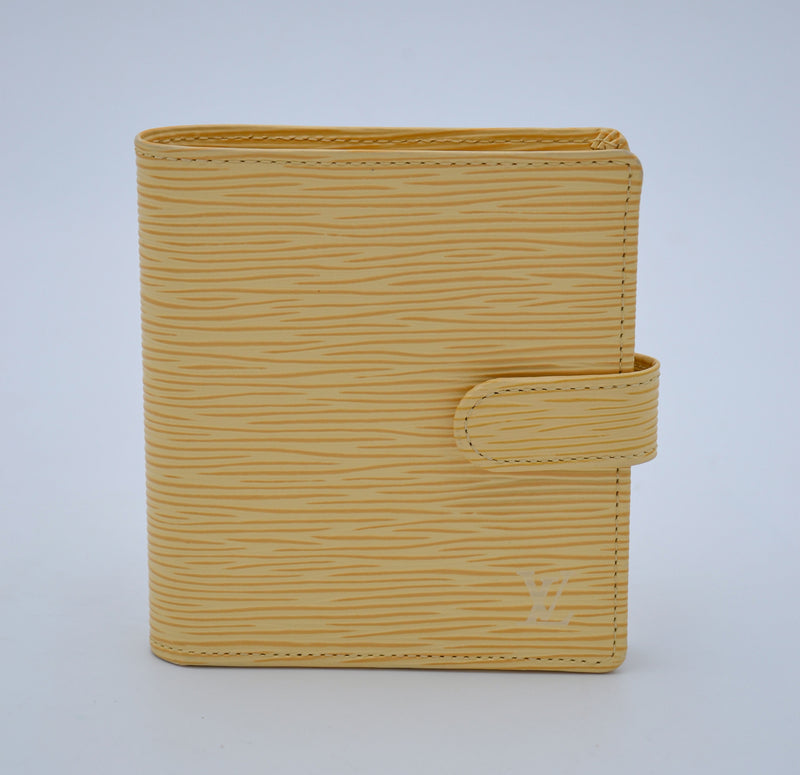 Portefeuille Louis Vuitton Compact en Cuir Epi Jaune Pastel