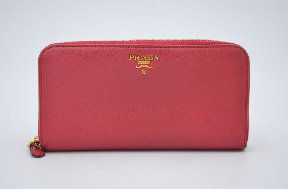 Portefeuille Zippé Prada En Cuir Saffiano