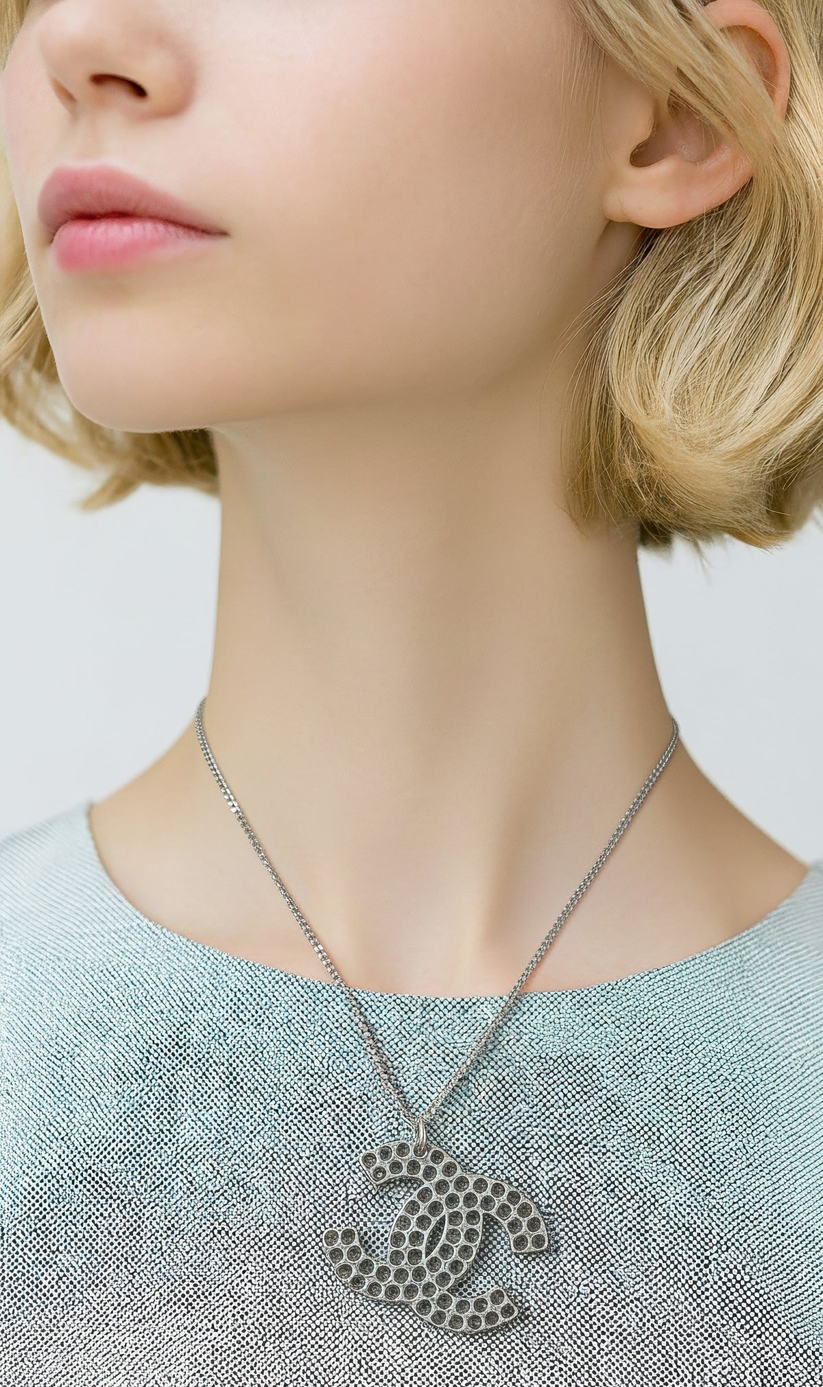 Chanel 2005 XL Silver CC Pendant Necklace