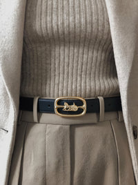 Celine Black Leather Belt horsecarriage buckle T.34