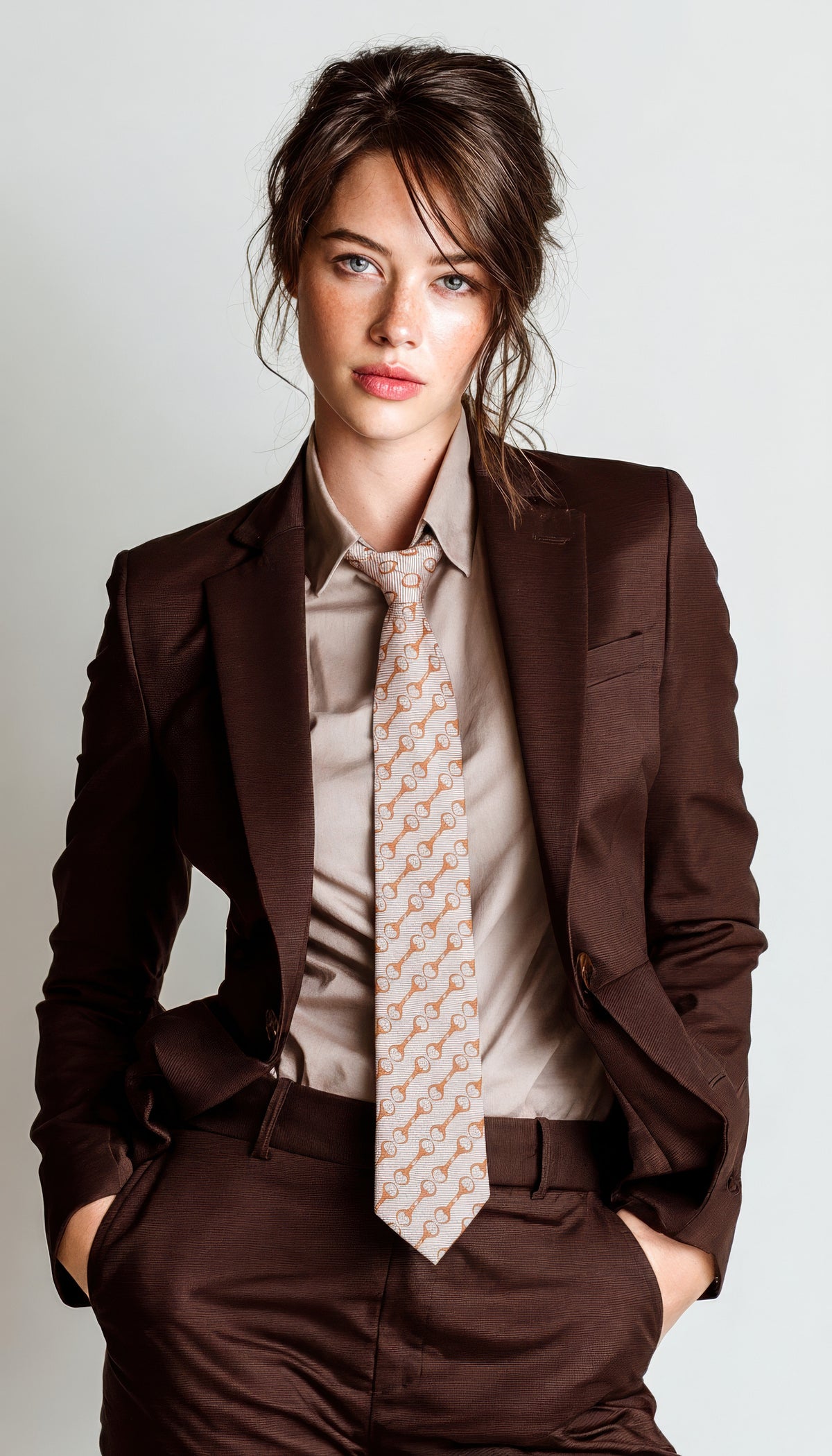 Vintage Gucci Silk Tie – Peach & White Chain-Link Pattern
