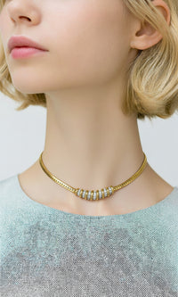 Vintage Nina Ricci Gold-Tone Rhinestone Necklace with Woven Chain