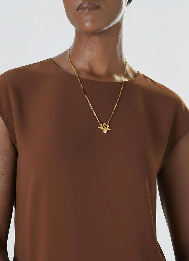 1990s YSL Gold-Plated Necklace with Crystal Heart Pendant