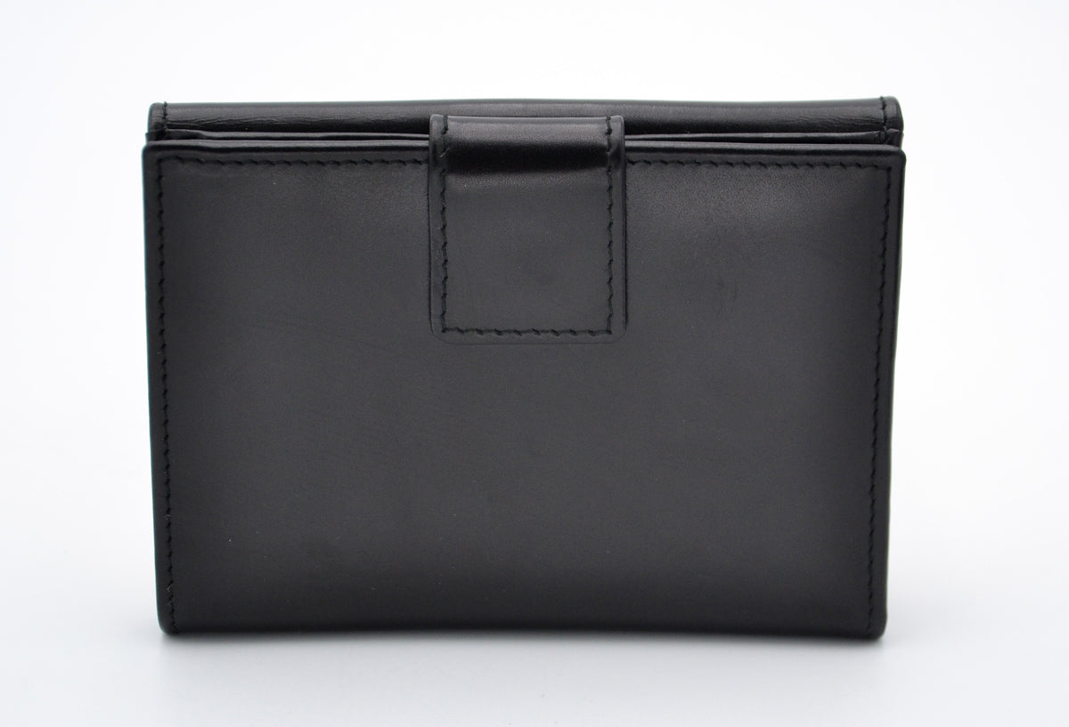 Portefeuille compact Prada en cuir noir