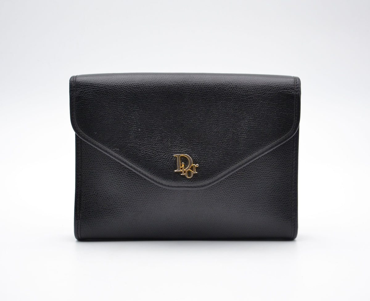 Pochette Dior cuir grainé noir vintage