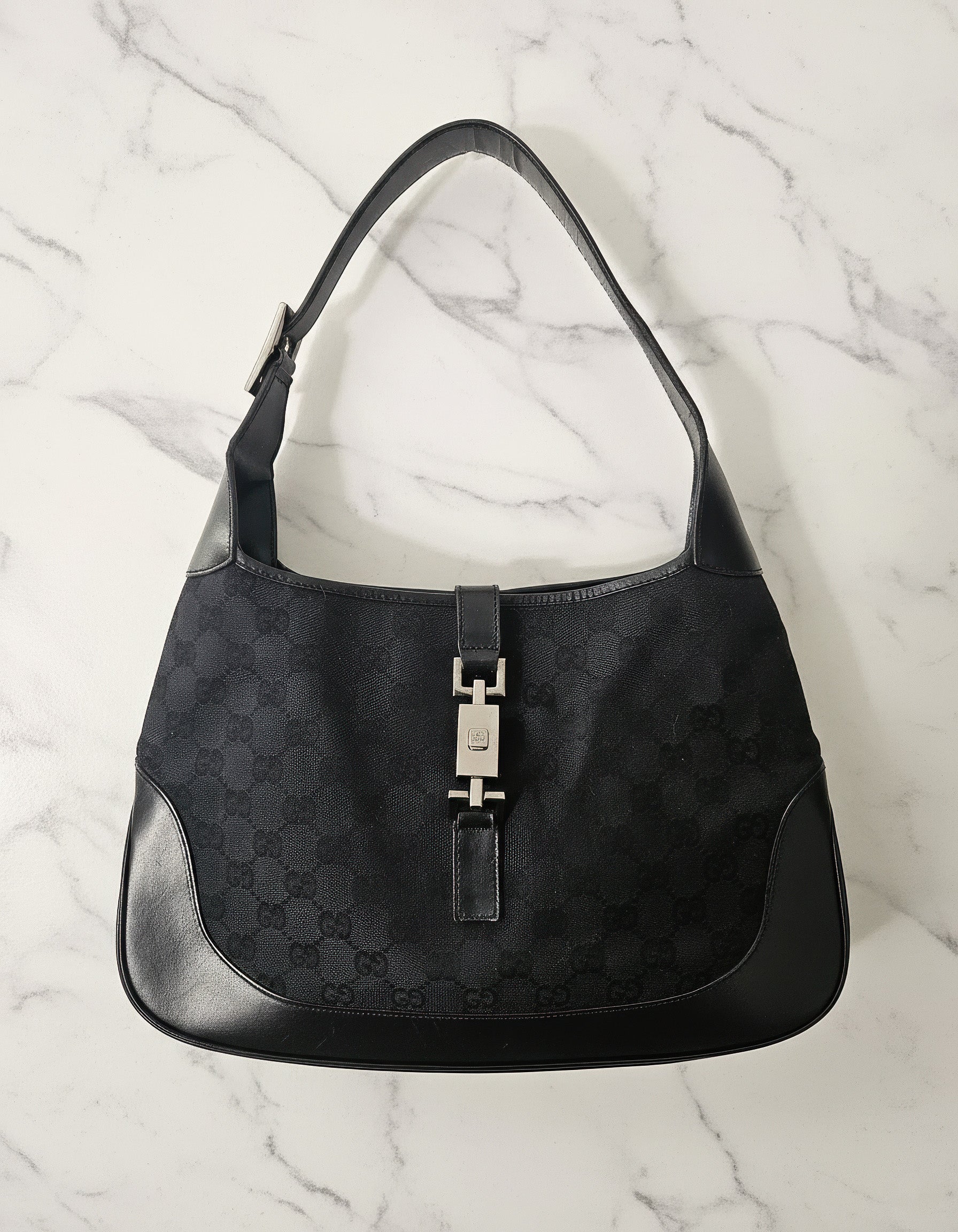 Gucci Jackie Bag – Black GG Canvas & Leather | Iconic Tom