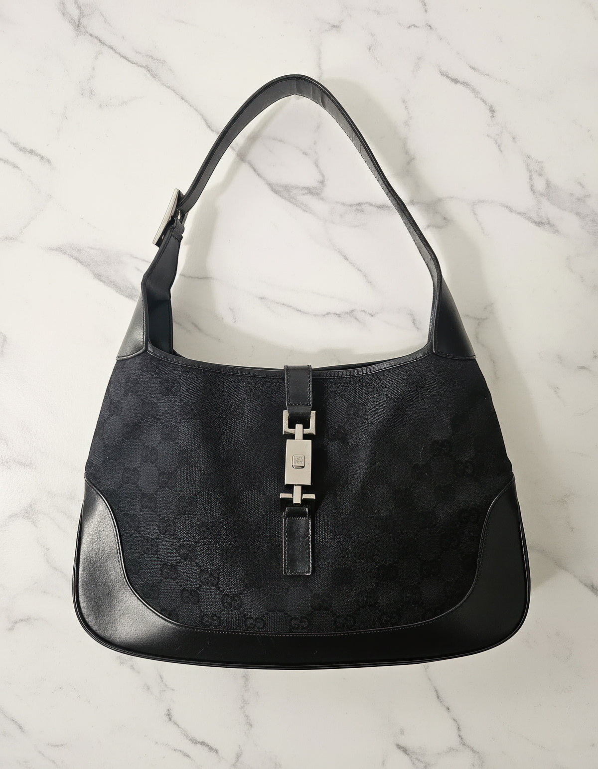 Gucci Jackie Bag – Black GG Canvas & Leather | Iconic Tom Ford Era Piece