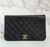 Vintage Chanel Timeless Single Flap Bag in Black Lambskin Leather