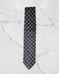 Vintage Gucci Silk Tie – Navy Blue with GG Grid Pattern