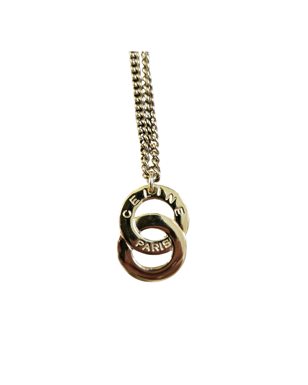 Vintage Céline Gold-Plated Double hoop Logo Necklace