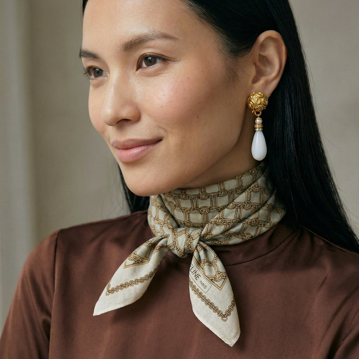 Bandana Céline vintage amande motif chaîne iconique