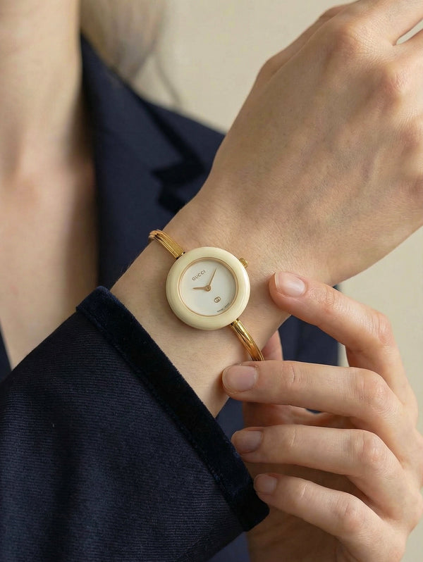 Montre Bezel femme beige quartz