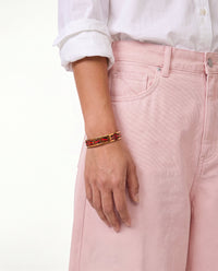 Bracelet Hermès Vintage Émail Rouge Motif Colonnes