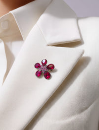 Givenchy Vintage Mini Flower Brooch with Ruby Pink Crystals