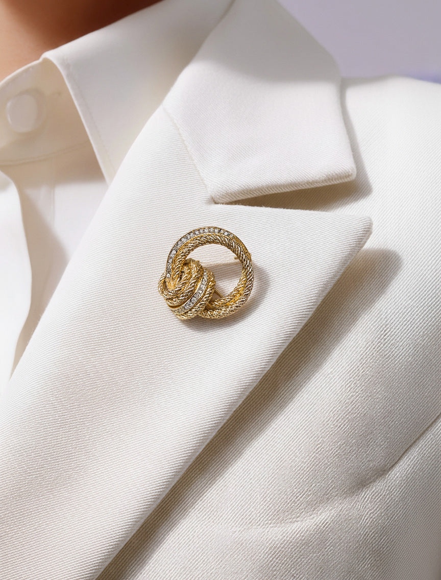 Broche nœud texturée dorée vintage Christian Dior