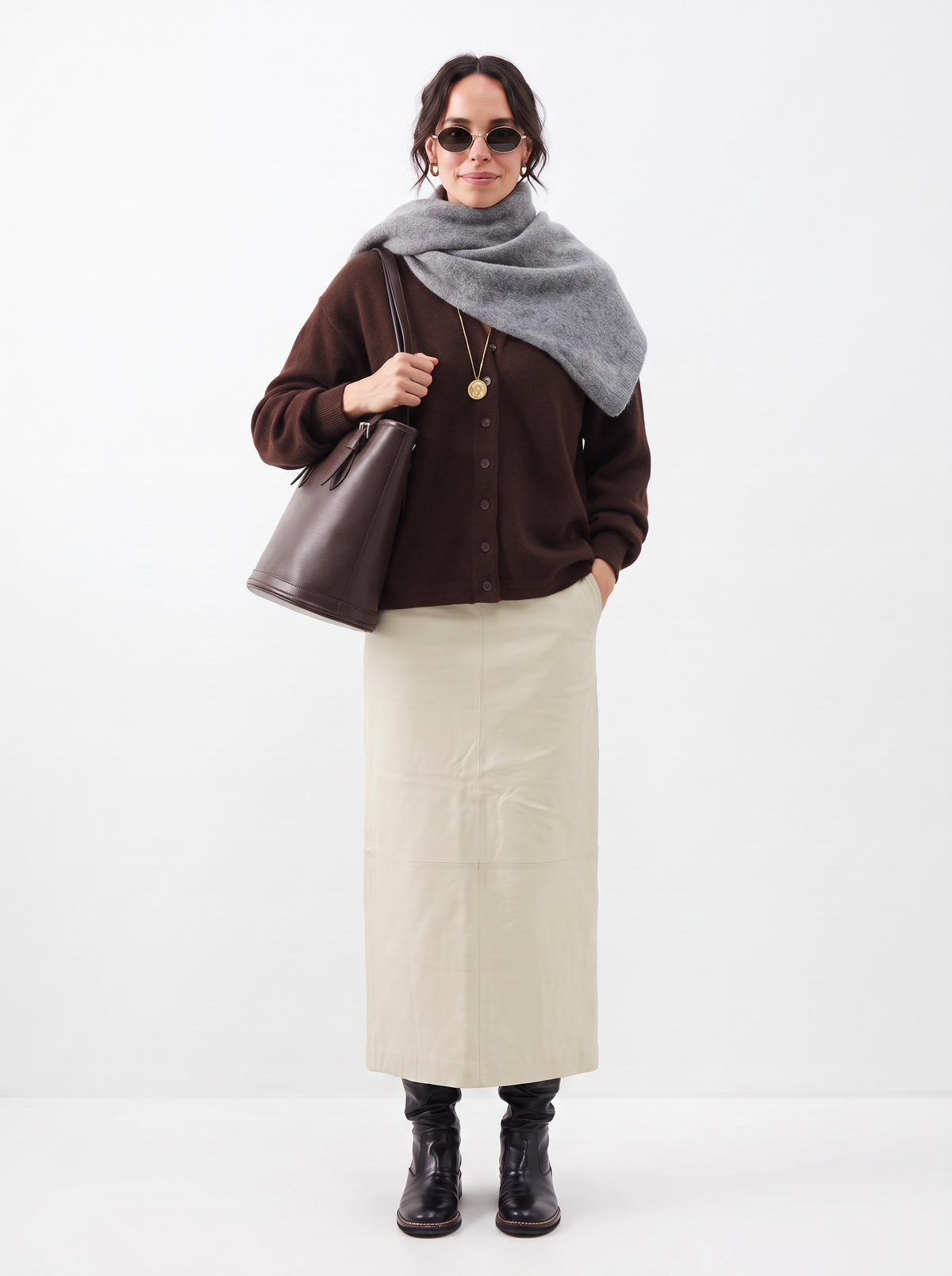 Bucket vintage cuir Epi chocolat