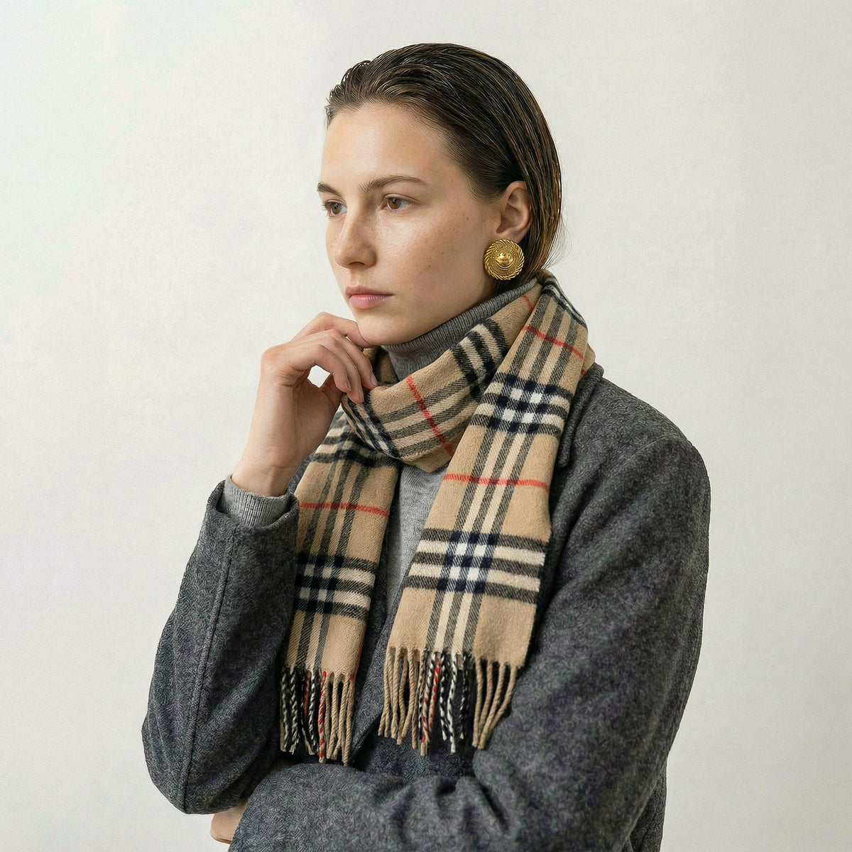 Écharpe Vintage Burberry 100% Cachemire À Motif Check