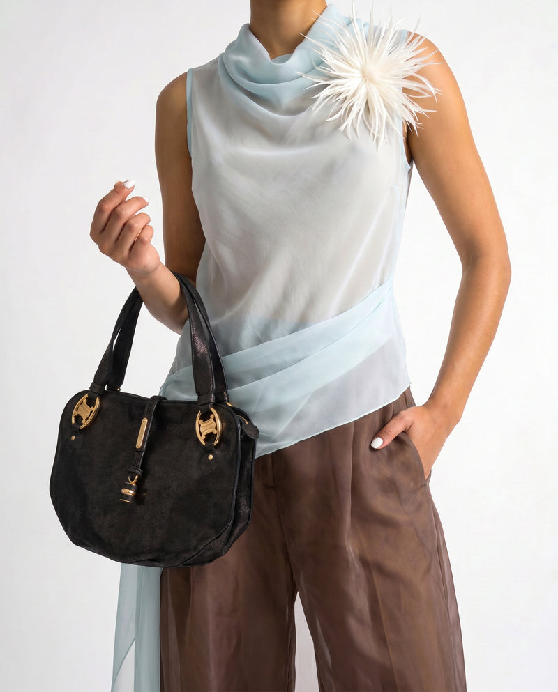Celine Vintage Triomphe Logo Iridescent Suede Bag