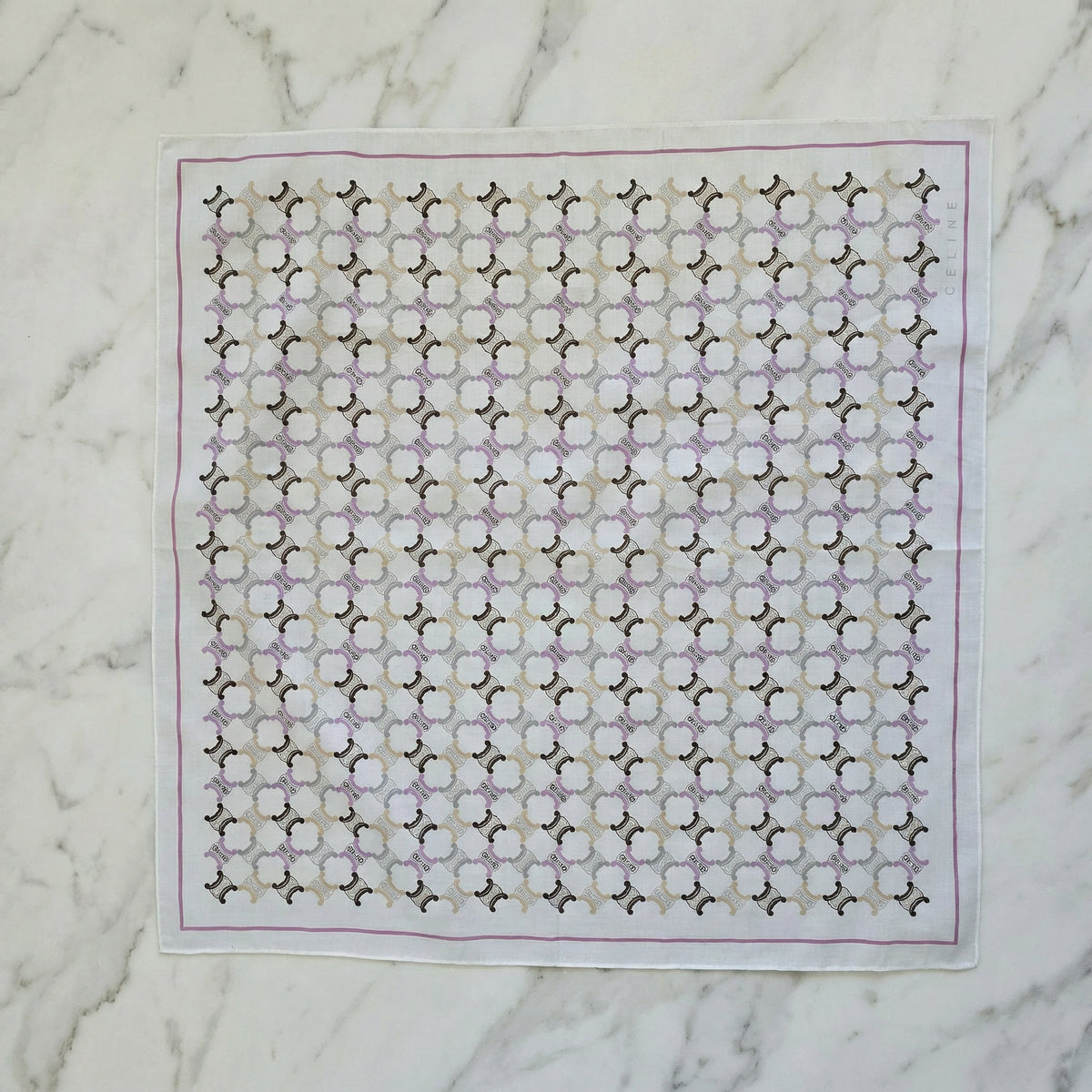 Foulard Bandana Céline Vintage Motif Triomphe mauve