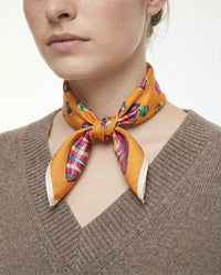 Vintage Céline Orange Bandana Scarf with Multicolored Heart and Ring Pattern 