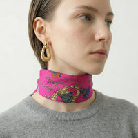 Foulard Bandana Vintage Céline Brodé Rose Fuchsia À Motifs Anneaux Et Pompons
