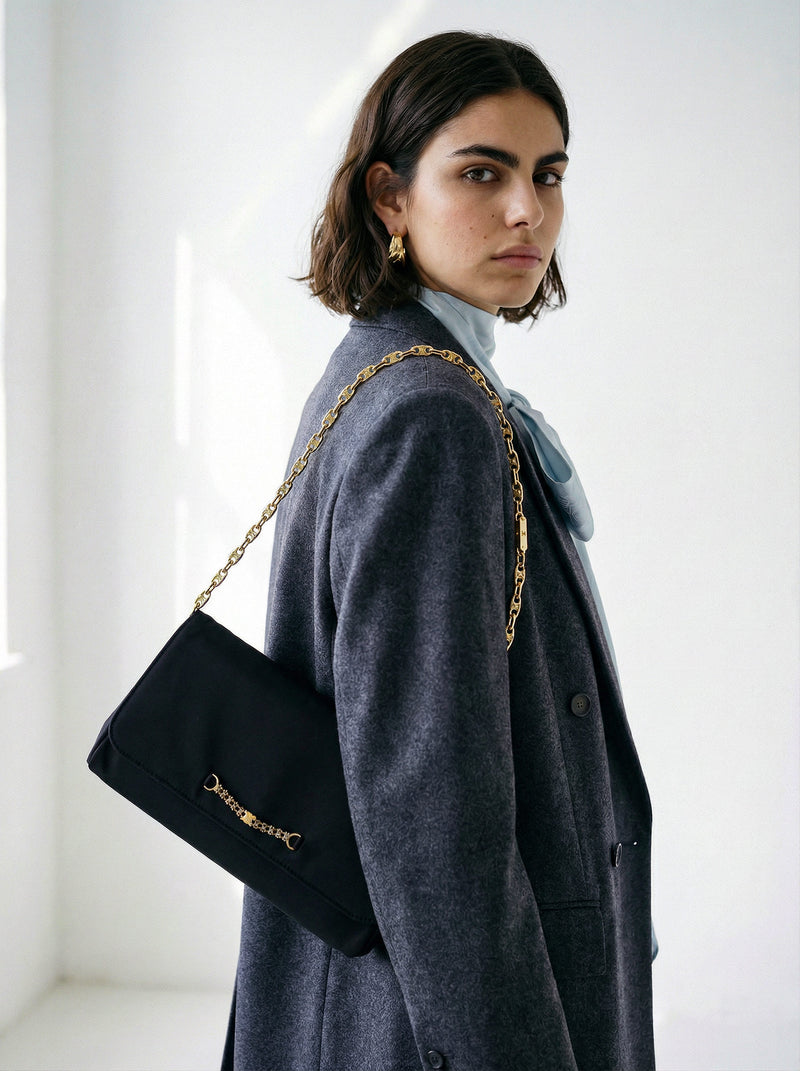 Sac Céline Triomphe Nylon Noir Chaîne Strass