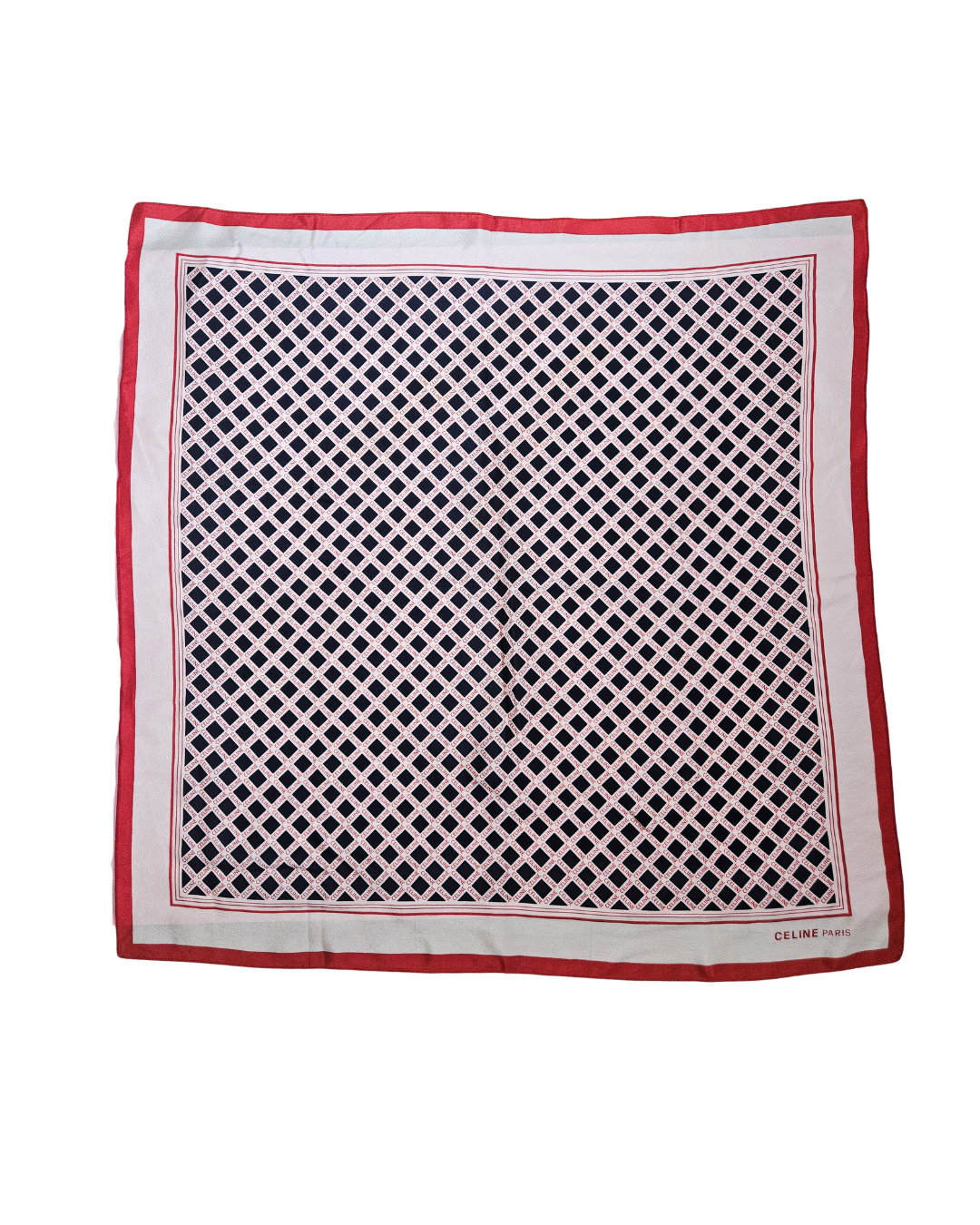 Celine Silk Scarf – Checkered Print, Navy & Red