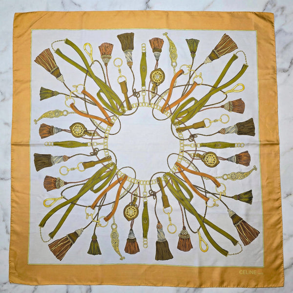 Foulard Céline vintage motif équestre & pampilles