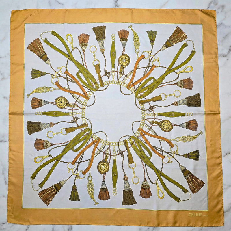 Foulard Céline vintage motif équestre & pampilles