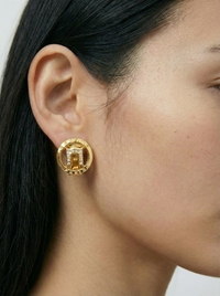 Vintage CELINE Paris Round Clip-On Earrings with Rhinestones