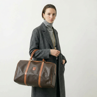 Sac de voyage Céline Boston Macadam vintage en toile enduite et cuir caramel