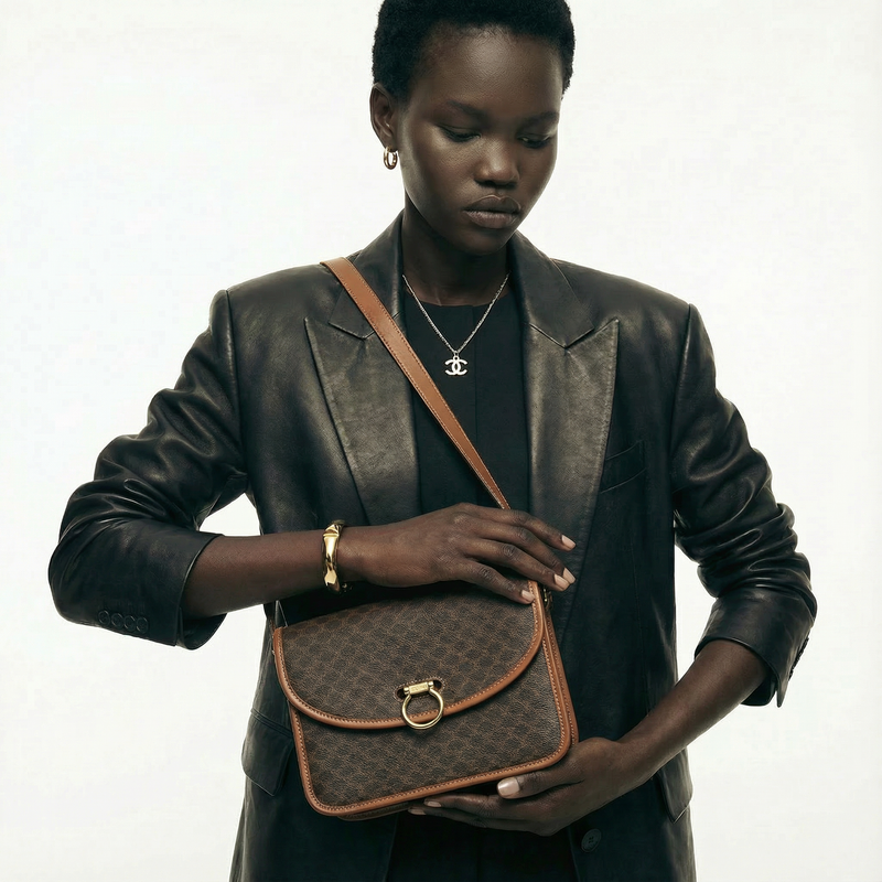 Sac Crossbody Céline Vintage Macadam en Toile Enduite