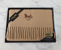 Celine Wool Scarf Camel Beige Horse Carriage Logo