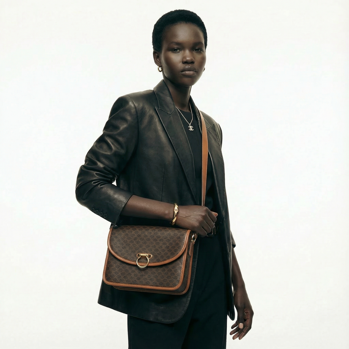 Sac Crossbody Céline Vintage Macadam en Toile Enduite