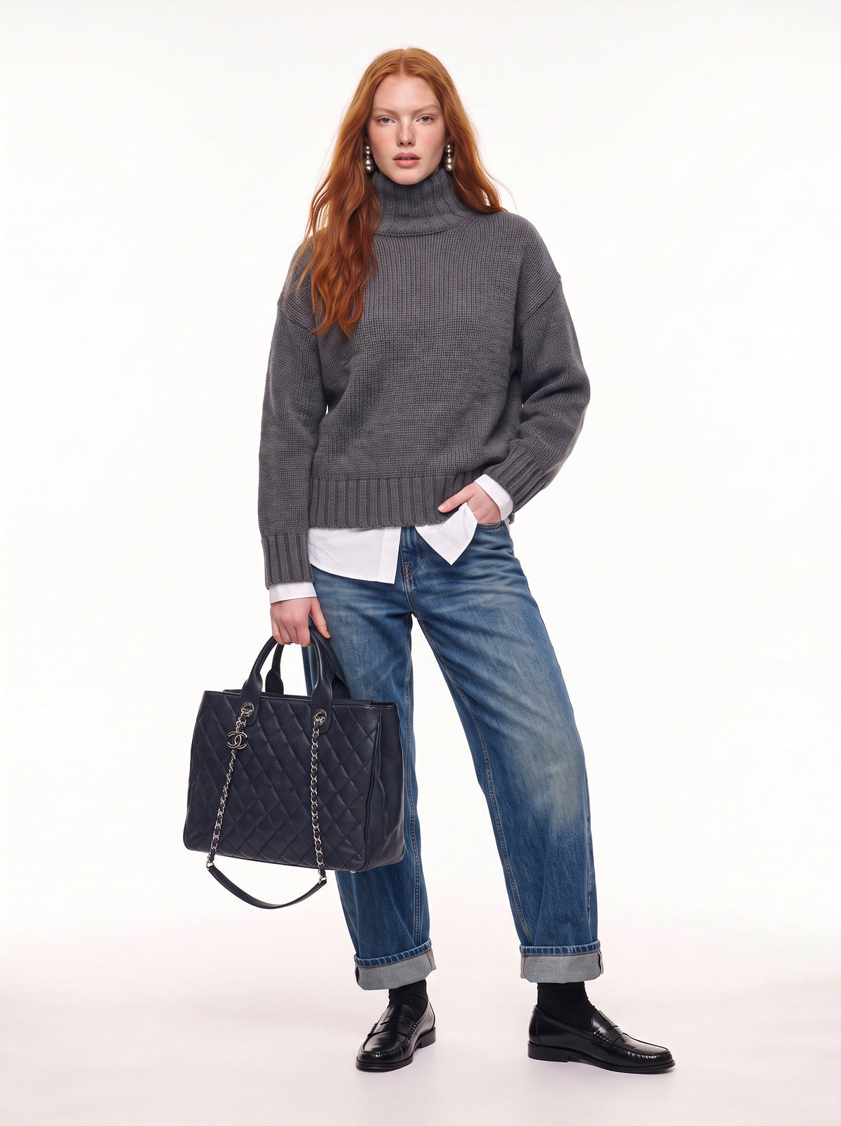 Cabas Chanel CC Caviar Matelassé Bleu Marine